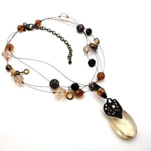 Chico’s beaded multi layer strand brown necklace tear drop faux crystal rhinesto